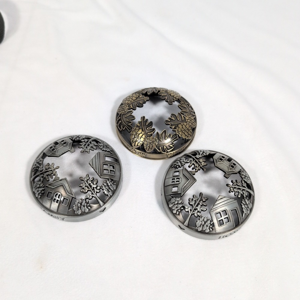 Lot of 3  YANKEE CANDLE  Silver Illuma Lid Jar Topper Metal EUC 3"